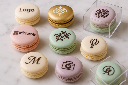 Maak indruk: gepersonaliseerde macarons met jouw logo of afbeelding in chocolade